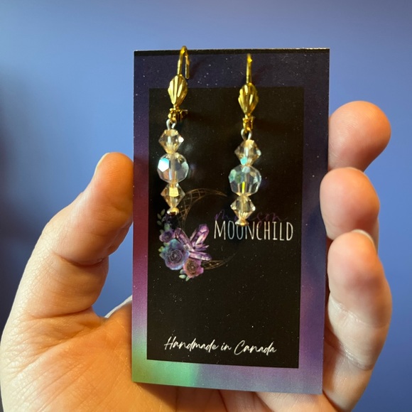 Swarovski Gold Earrings, Handcrafted Genuine Swarovski Crystal Bridal Earrings - Picture 9 of 14